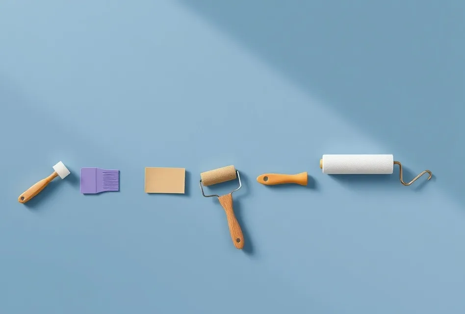 Outils de peinture disposés dans l'ordre des étapes du chantier