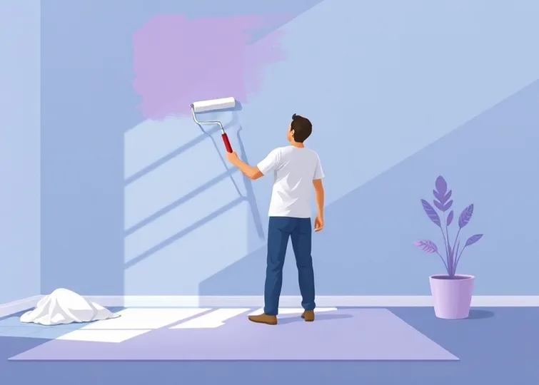 Peintre appliquant la peinture au rouleau sur un mur de salon